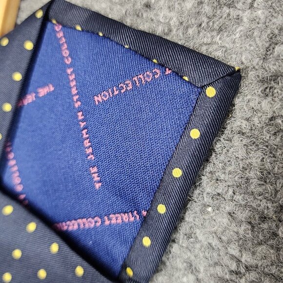 Jermyn Street London Men’s 100% Silk Necktie Yellow Polka Dot Navy Blue - Picture 5 of 8